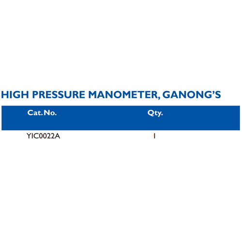 Size chart – High Pressure Manometer, Ganong
