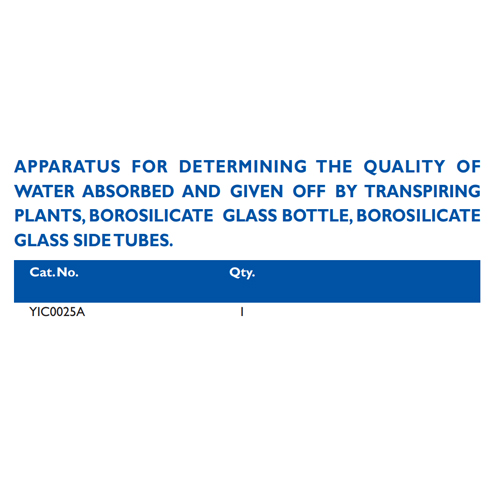 Size chart – Apparatus For Determining The Quality Of Water Absorbed And Given Off By Transpiring Plants, Borosil
