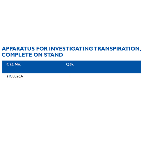 Size chart – Apparatus For Investigating Transpiration, Complete On Stand