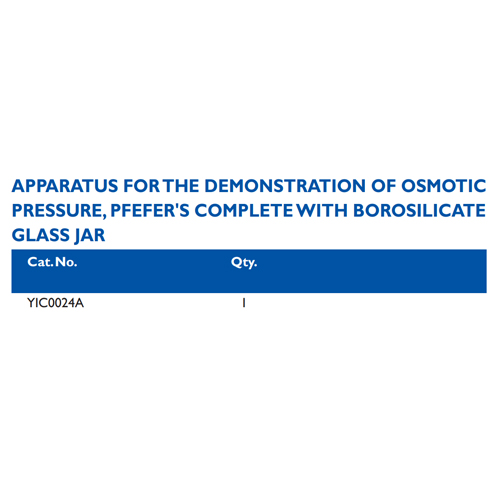 Size chart – Apparatus For The Demonstration Of Osmotic Pressure, Pfefers Complete With Borosilicate Glass Jar