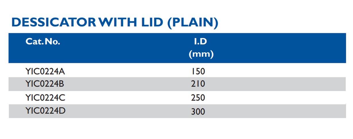 Size chart – Dessicator With Lid (plain)