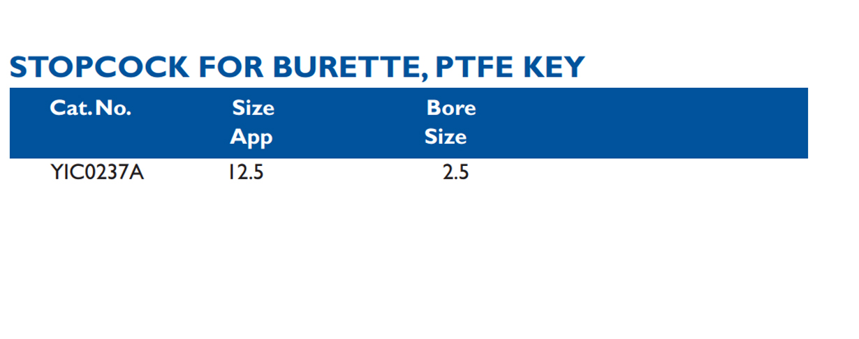 Size chart – Stopcock For Burette, Ptfe Key
