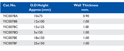 Size chart – Test Tube (neutral Hard Glass With Rim)