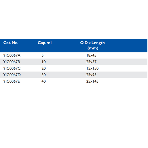 Size chart – Flat Bottom Culture Media Tubes Amber