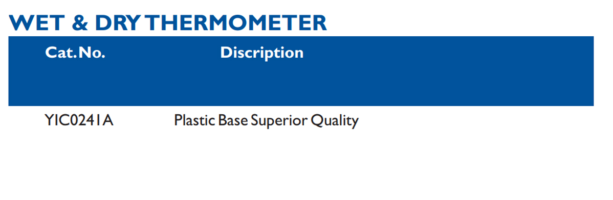 Size chart – Wet & Dry Thermometer