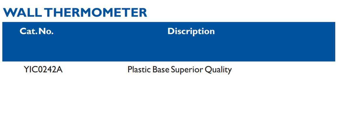 Size chart – Wall Thermometer