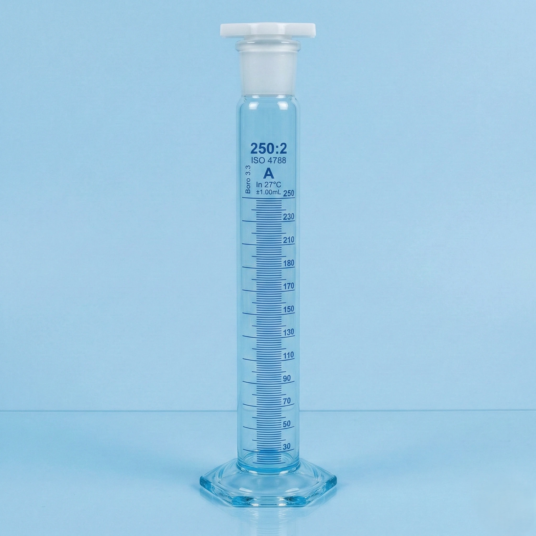 Measuring Cylinder Hex Base With Plastic Stopper Class A